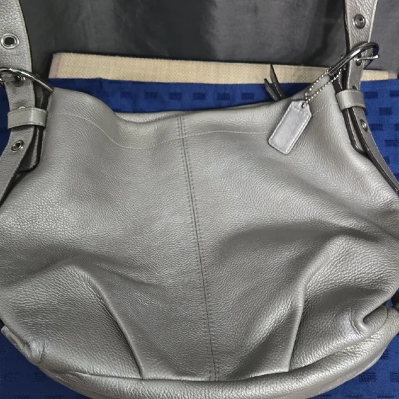 Coach Silver Pebbled Leather Duffle Hobo Bag - Picture 16 of 16